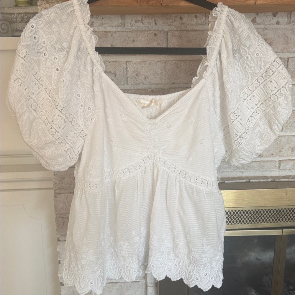 LoveShackFancy Cream Embroidered Blouse